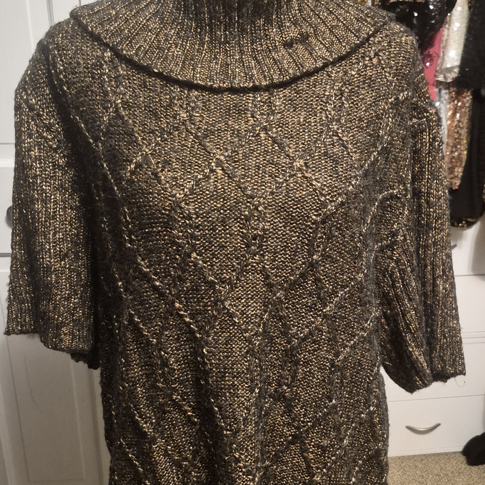 Jones New York Black and Bronze Cowl Neck Sweater